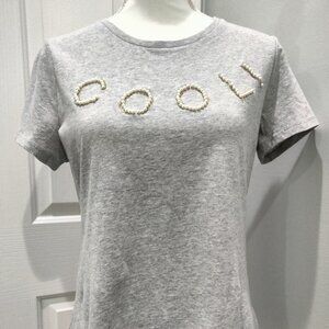 Romeo + Juliet Couture T-Shirt, White Pearls Spelling “Cool”, Size L, NWOT